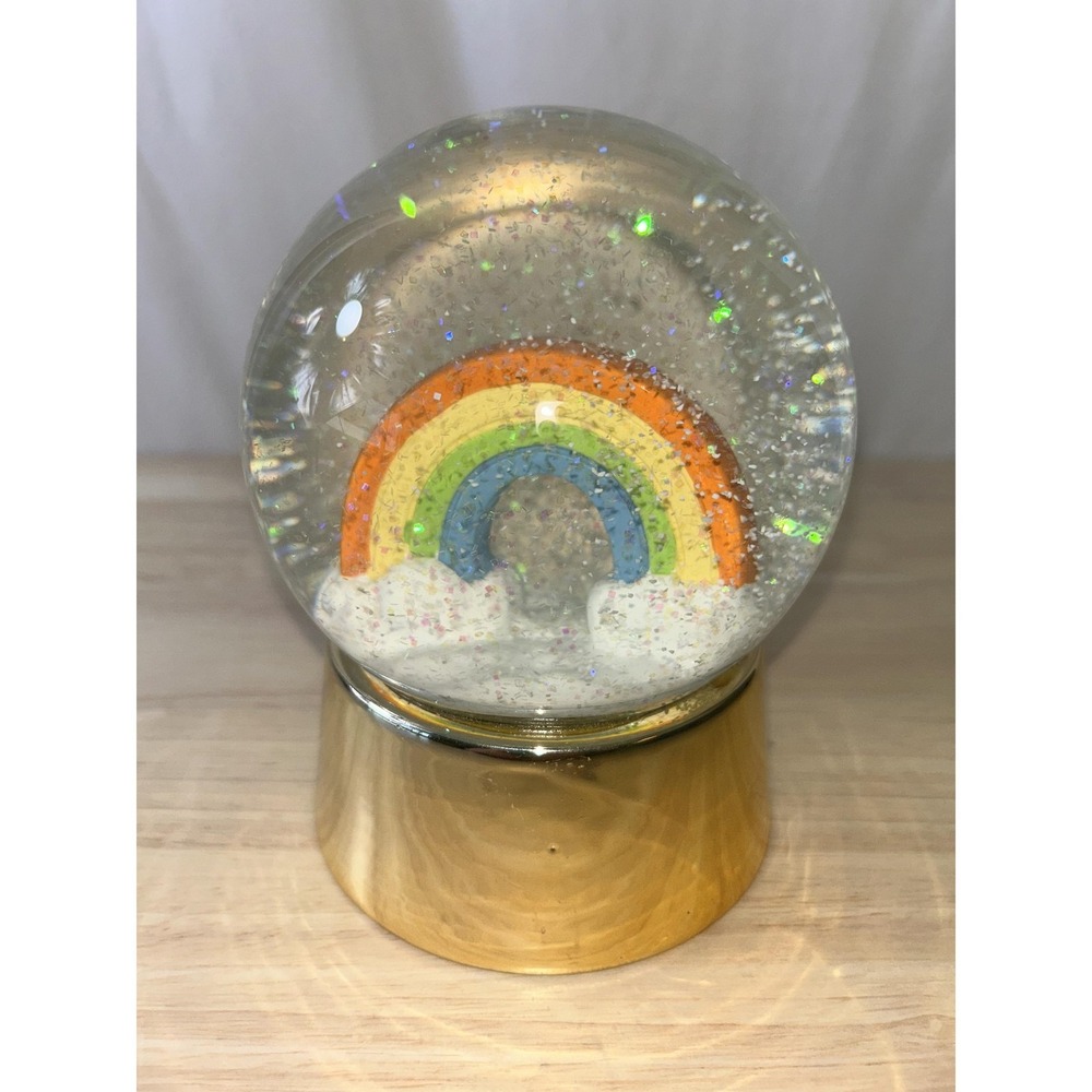 Collectible Snow Globe Medium Gold Rainbow Arch Glitter Whimsical Decor